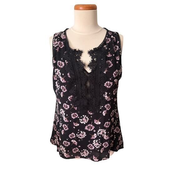 White House Black Market Sleeveless Top Shirt Women Medium Floral Dandelion Lace - Picture 1 of 11